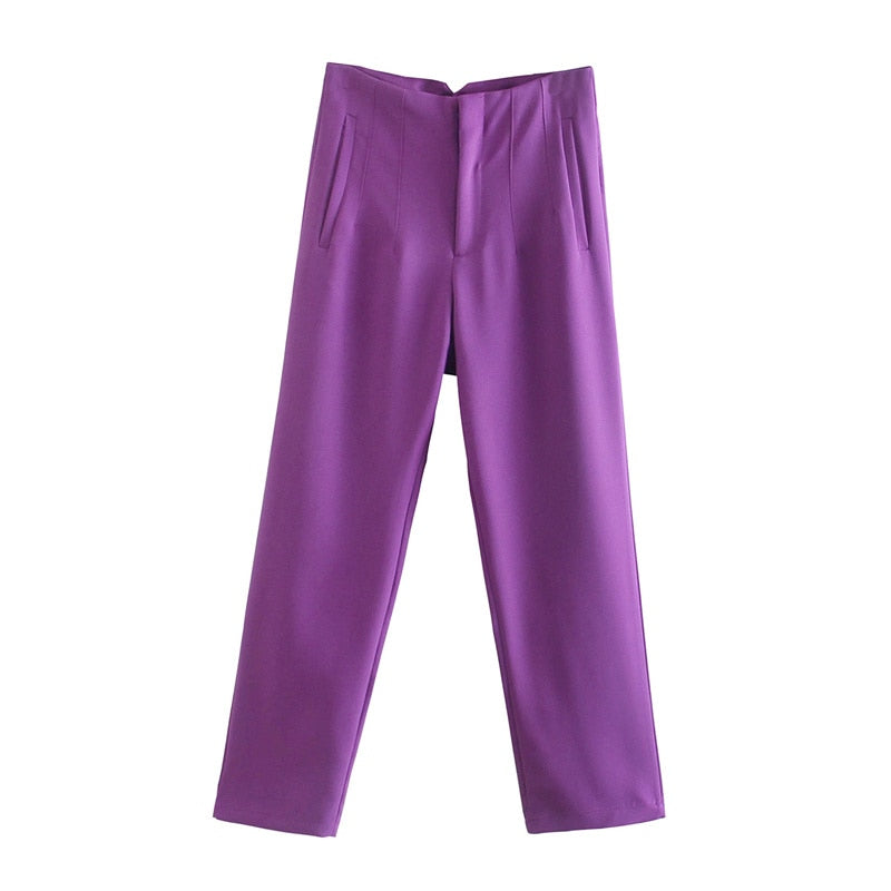 Woman Casual Solid High Waisted Pants Spring Elegant Female Basic Pocket Pant Office Ladies 14 Color Pant