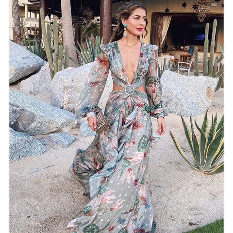 Beach Dress Summer Floral Swimsuit Print Belt Bathing Suit Women Long Cover Up Off Shoulder Beachwear Bandeau Halt Swimsuit