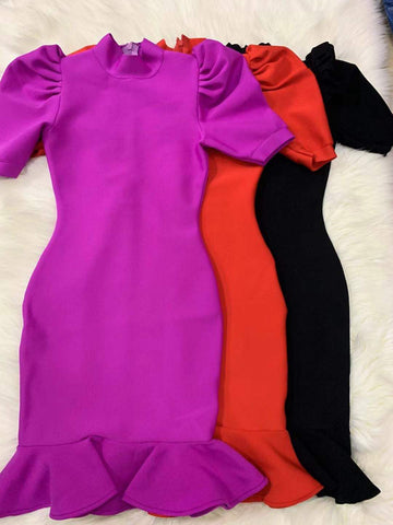 High Quality Black Purple Short Sleeve Ruffles Rayon Bandage Dress Elegant Club Party Dress Vestidos  Pbong  mid size graduation outfit romantic style teen swag clean girl ideas 90s latina aesthetic