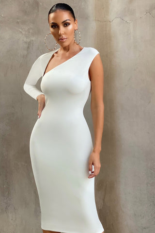 One Shoulder Midi Bandage Dress Christmas New Year White Bandage Dress Bodycon Women Sexy Party Dress Evening Outfits