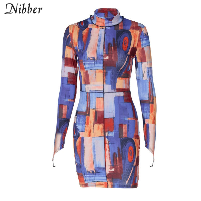 Bohemian Fashion Mini Slim Dresses Round Neck Color Print Design Bodycon For Women Go Out Vacation Street Club Party Wear