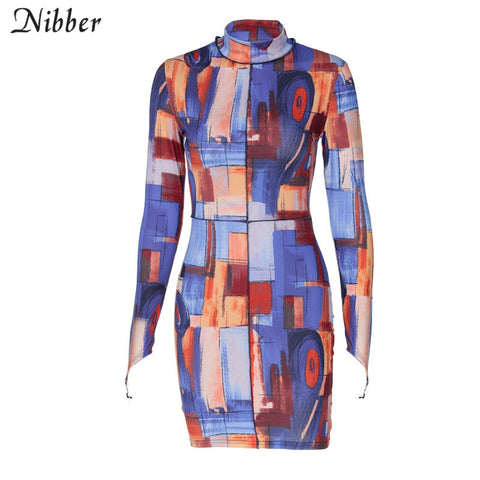 Bohemian Fashion Mini Slim Dresses Round Neck Color Print Design Bodycon For Women Go Out Vacation Street Club Party Wear
