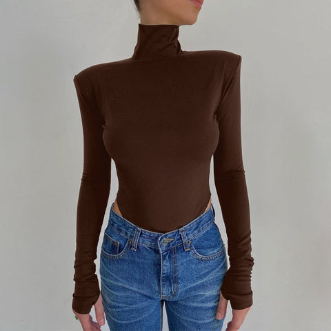 Sexy Backless Bodysuits Cotton Women Turtleneck Long Sleeve Rompers Female Black Casual Body Tops Streetwear