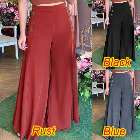 Pbong Women's Fashion Autumn Pants Vintage Elastic Waist Trousers ZANZEA Casual Wide Leg Pants Female Solid Button Bottoms