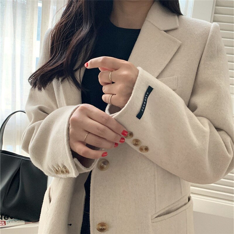 Women's Woolen Overcoat Cashmere Jackets Autumn Winter Baggy Thickening Warm Female Pure Manual Senior Brand TOPs Blazer Coat