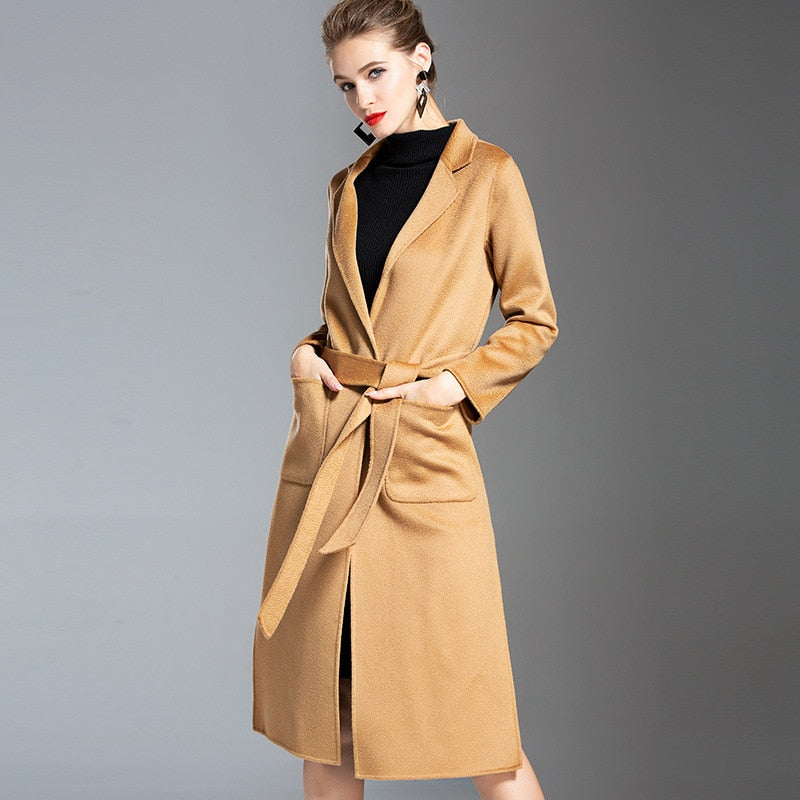 European and American water wave cashmere coat women's  medium and long winter wool coat double-sided women's cloth coat