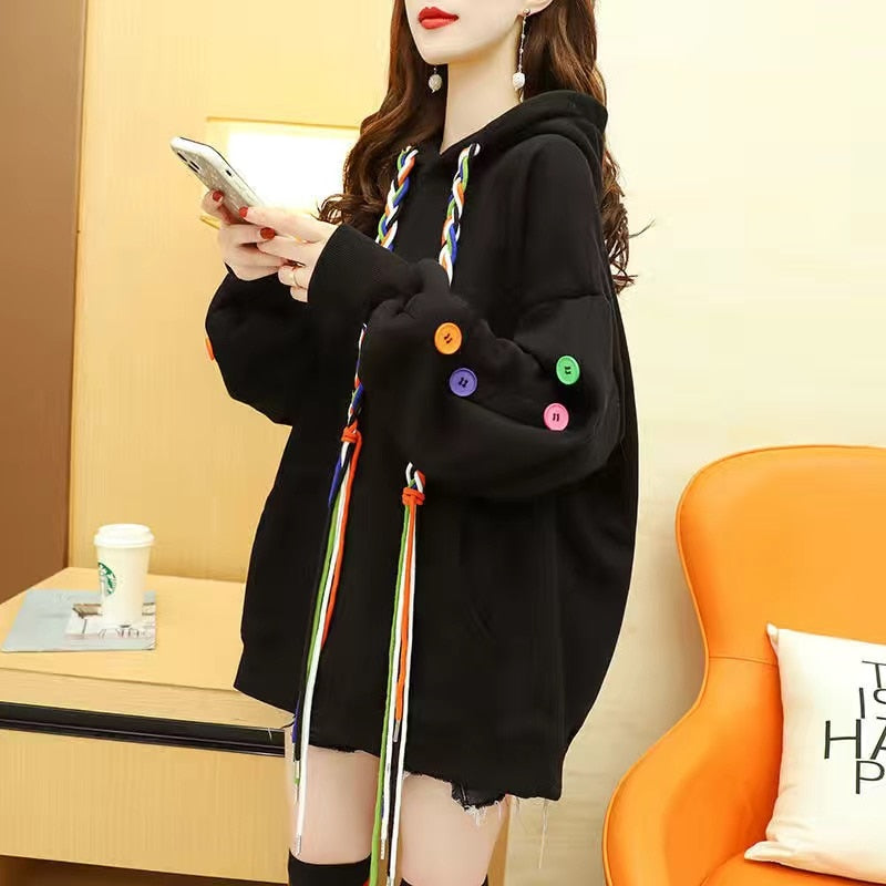 Polar fleece hooded spring and autumn casual hooded sweatshirt loose long sleeve hoodie pullover women's wool hooded top