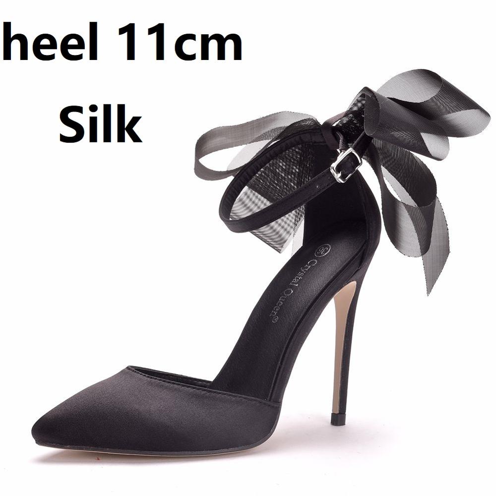 Crystal Queen Woman Satin Stiletto Elegant Ankle Strap Party Bow-knot Sandals Sexy High Heels White Wedding Shoes