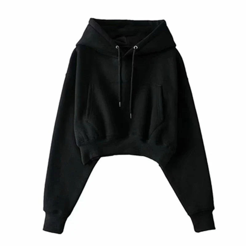 Winter Women Solid Fleece Hoodies Clothing Long Sleeve Tops Loose Pocket Sweatshirt Female Casual Pullover