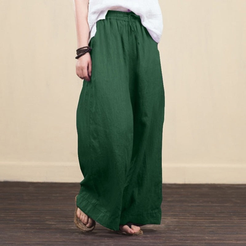 Autumn Winter Cotton Linen Fashion Women Wide-leg Pants New Casual Retro Solid Color Loose Long Trouser Elegant Streetwear Pants