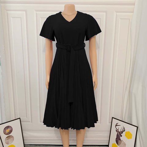 Pbong mid size graduation outfit romantic style teen swag clean girl ideas 90s latina aestheticWomen Pleated Dresses High Waist Short Sleeves A Line Modest African Office Ladies Work Wear Date Elegant Classy Robes Vestidos