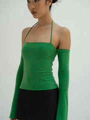 One-line collar backless  top