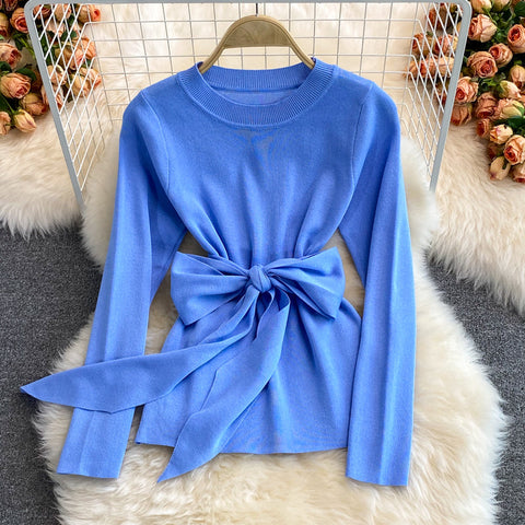 Autumn Spring Blue Knit Tops and Embroidery A-line Midi Skirt Two piece Sets Women Runway Design Fashion Knit Set Suit M69511