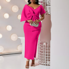 Celebrity Inspired Fuchsia Formal Party Dress With A Bow