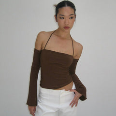 One-line collar backless  top