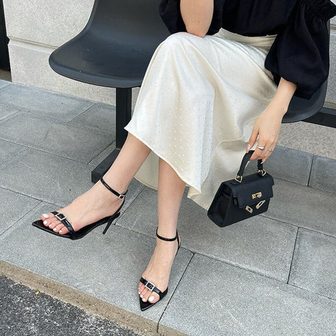 Pphmm White Sandals For Women Fashion Pointed Open Toe Ankle Buckle Strap Party Dress Gladiator High Heels Summer Shoes Ladies