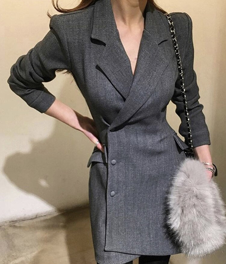 Fashion Office Ladies suit women blazer dress Double Breasted Button Front Military Style Long Sleeve Dress