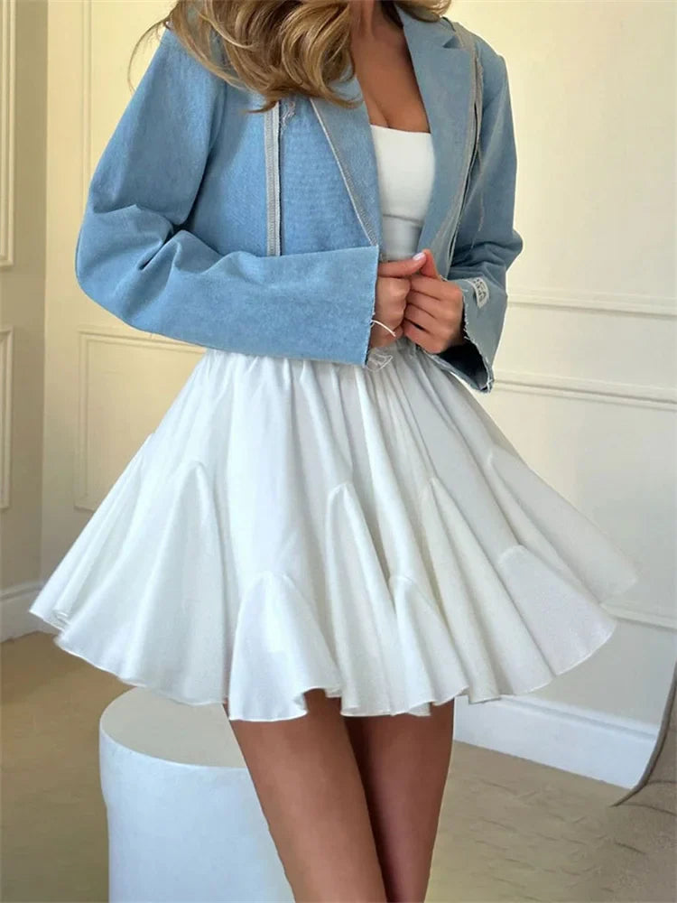 Fashion Summer Pleated Skirts For Women High Waist White Ruffled Patchwork Ladies Streetwear Y2k Solid Mini Skirt New