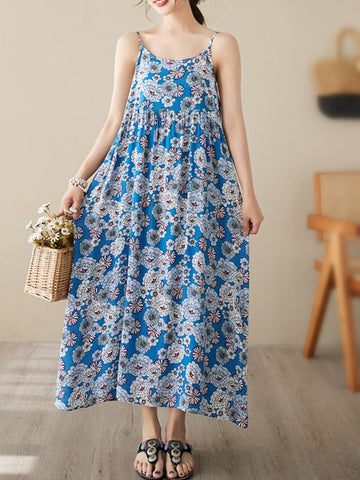 sleeveless strap vintage floral Polka Dot new in dresses for women casual loose long summer beach dress elegant clothing