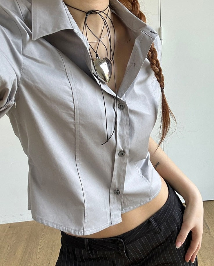 Elegant Fashion Solid Satin Blouse Office Ladies Casual Basic Turn-Down Collar Short Sleeve Shirts Women Summer