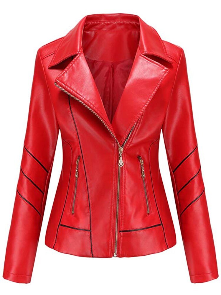 Autumn Winter Black Faux Leather Jackets Women Long Sleeve Plus Size Zipper Basic Coat Turn-down Collar Motor Biker Jacket