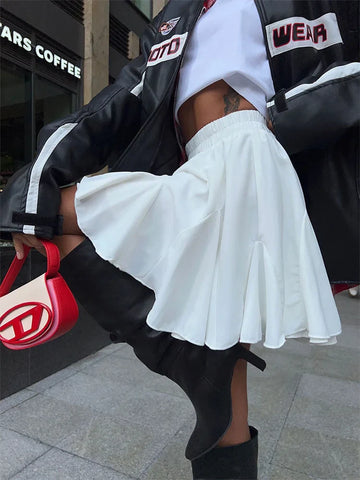 Fashion Summer Pleated Skirts For Women High Waist White Ruffled Patchwork Ladies Streetwear Y2k Solid Mini Skirt New