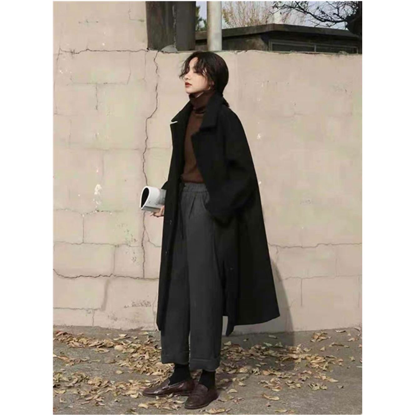 New Korean Autumn/Winter Loose Woolen Coat Women's Mid length Temperament Double breasted Suit Collaoat Long women's Winter Coat