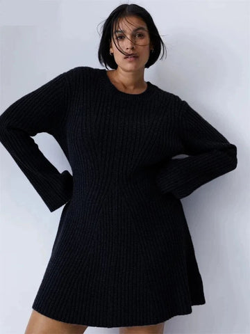 Winter Knitted Sweater Long Sleeve O Neck Warm Slim Mini Dress Fashion Elegant Women Party Ladies Pullover Dresses