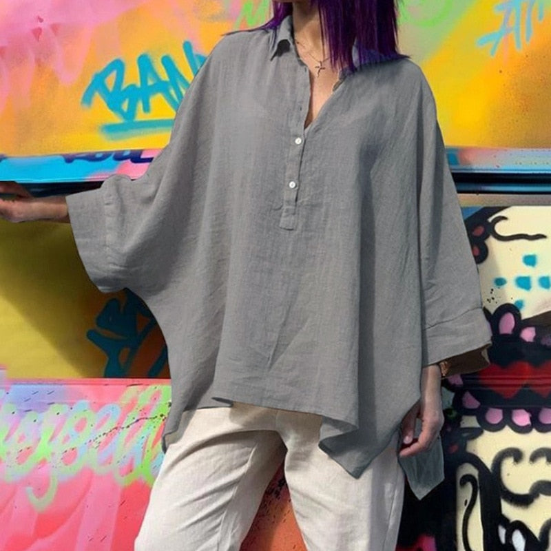 Cotton Linen Casual Batwing Sleeve Summer Tops Tees Loose Women Clothing Vintage Y2k Tshirts Fashion Clothes Streetwear Summer