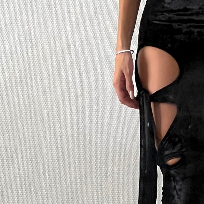 Goth Dark Velvet Hollow Out Mall Gothic Pencil Pants Grunge Aesthetic Punk Sexy High Waist Trousers Y2k Bandage Women Alt Bottom