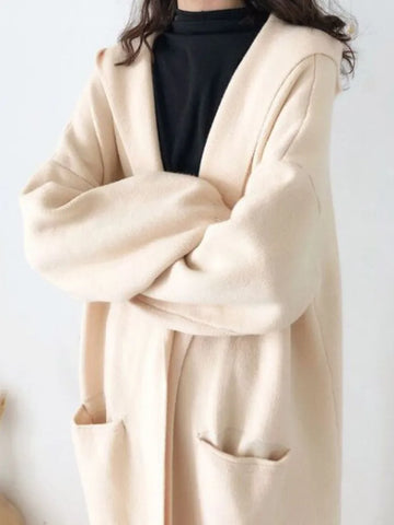 Fashion Women Sweaters Autumn/Winter Solid Hooded Knitted Cardigan Loose Long Coat Top Oversized Cardigan Womens Clothing