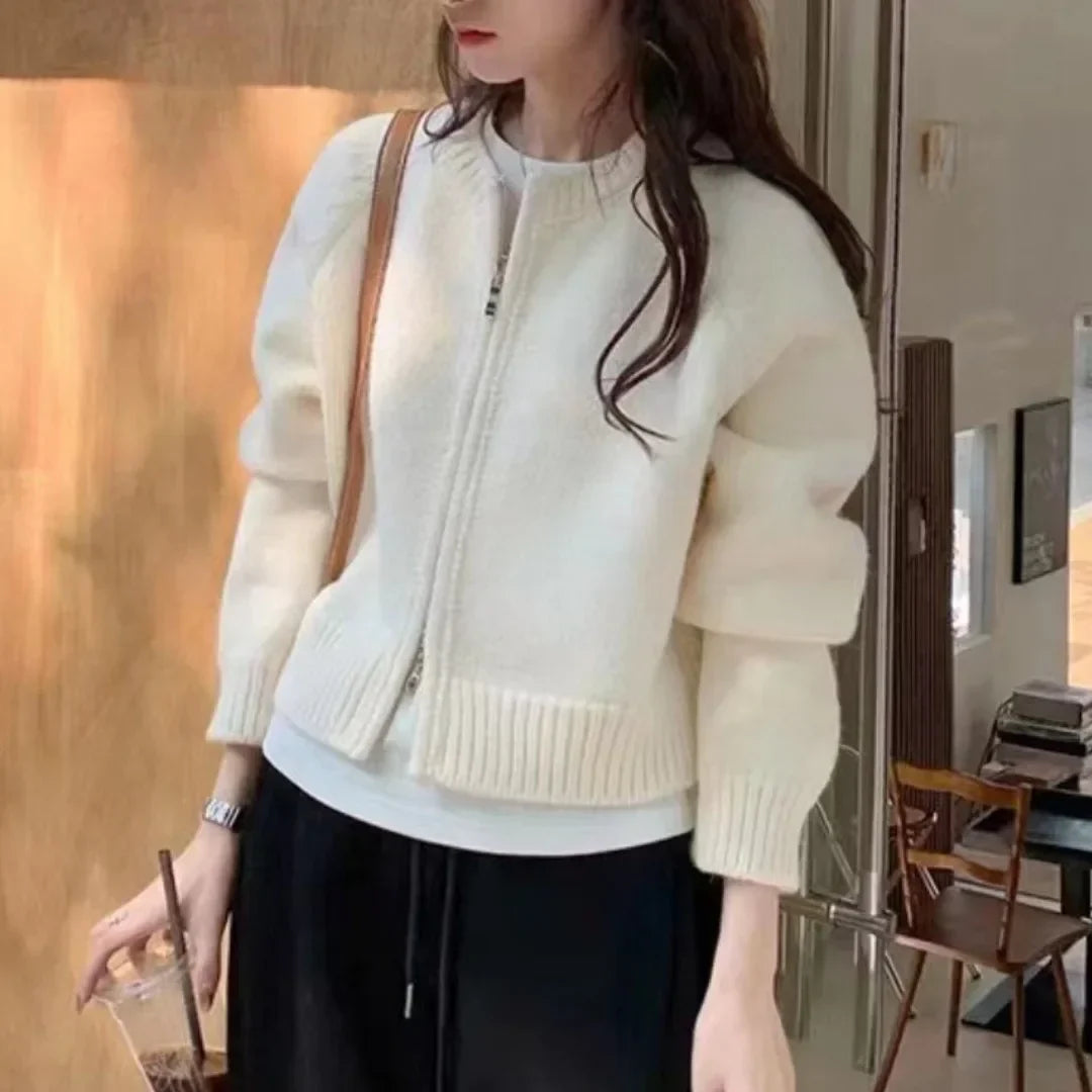 Knitted Cardigan Women's Spring Autumn New Round Neck Cashmere Sweater Coat Korean Fashion Soft Slim Fit Jacket