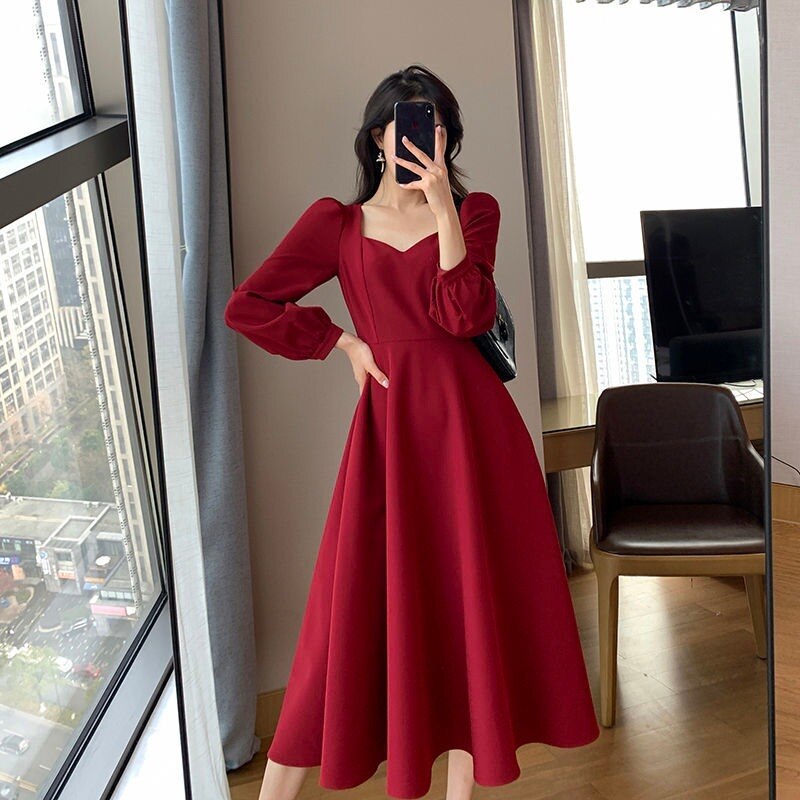 Vintage Black Dress Women Retro Elegant Wrap Midi Dresses Korean Harajuku Long Sleeve Solid Clothes Spring Fashion