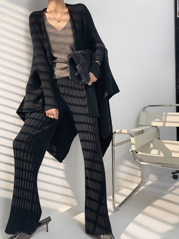 Knitting Pit Strip Wide-leg Pants Women's Autumn Winter High-waisted Slim Drapey Straight-tube Micro-trumpet Mopping Long Pants