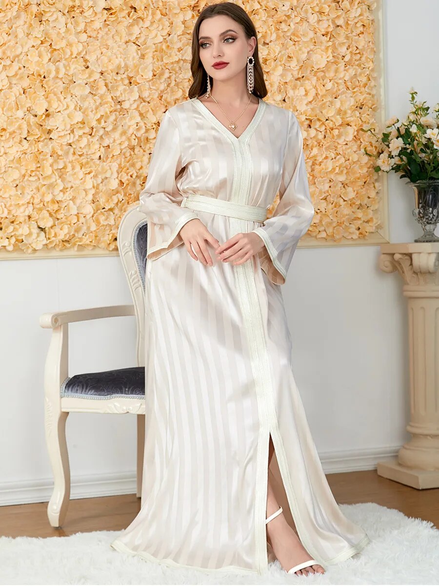 Muslim Abaya V Neck Split Party Dress Elegant Morocco Dress Women  Kaftan Turkey Arab Long Robe Vestidos Dubai Maxi Dresses