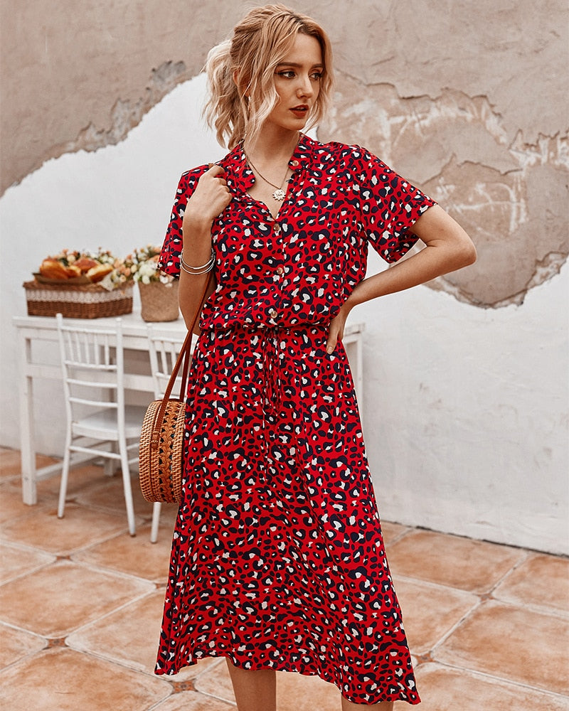 Dots Print White Dress Women Summer Short Sleeve Tunic Vintage Midi Dress Women Casual Holiday Boho Beach Dresses Vestidos