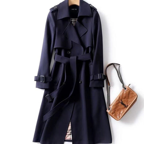 Spring Autumn Women Trench Solid England Style Long Sleeve Elegant Office Lady Coat Turn Down Collar Clothing