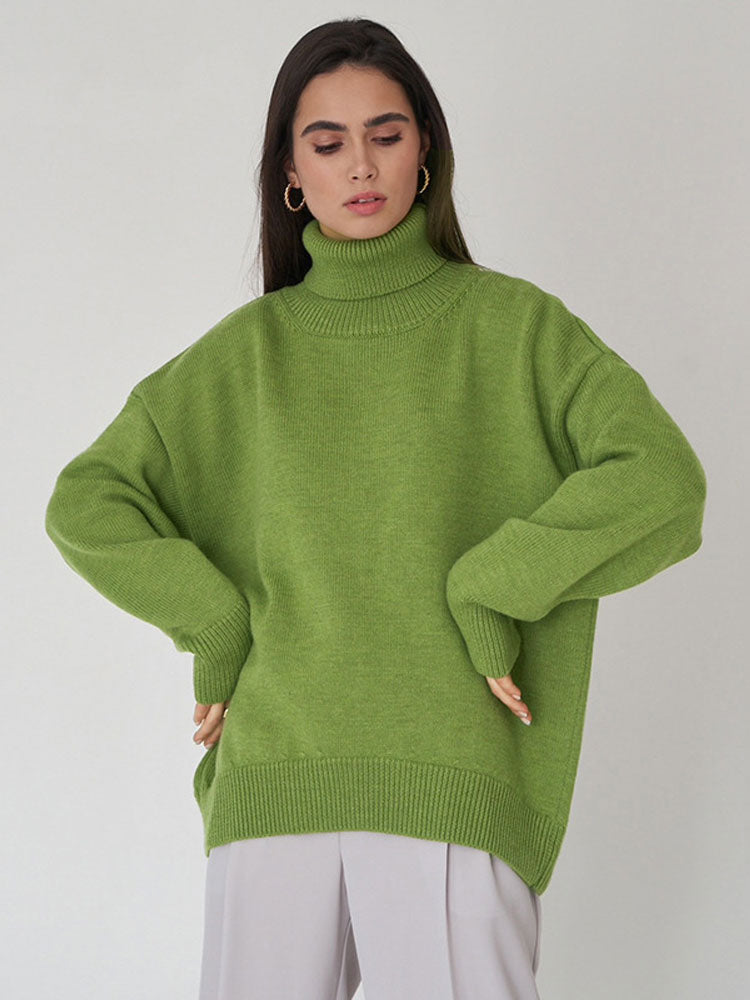 Fashion Solid Turtleneck Sweater Women Loose Long Sleeve Knitted Pullover New Autumn Winter Casual Female Thick Warm Tops