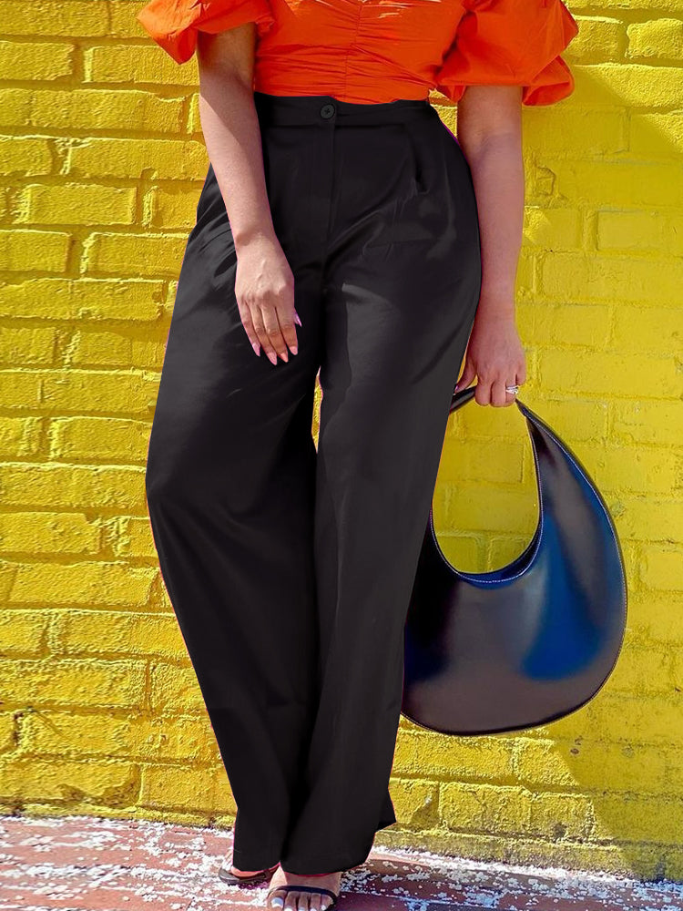 Pbong  mid size graduation outfit romantic style teen swag clean girl ideas 90s latina aestheticWomen Pants High Waist Shiny Wide Leg Elegant Casual Trousers with Zipper Elastic Waist Female African Fashion Office Business