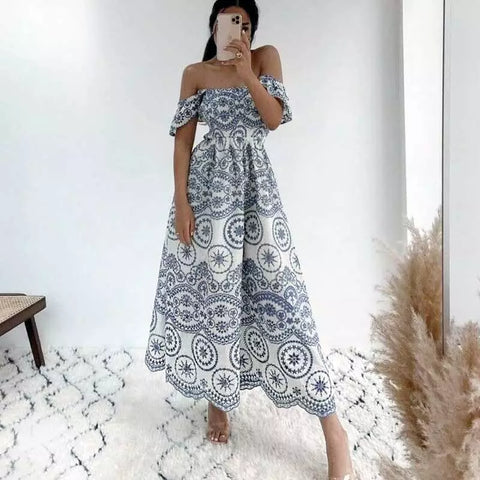 Boho Inspired eyelet EMBROIDERED DRESS for women SQUARE NECKL DRESS RUFFLED STRAPS SMOCKED bodice summer dress slit boho dress