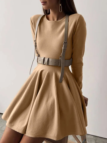 Elegant Solid Knit Dress Women Autumn Winter Casual Long Sleeve A-line Evening Dresses Female Korean Sexy Mini Dress