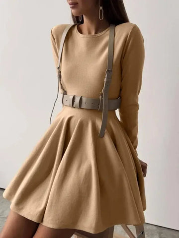 French Waistline Long-sleeved Slim-fit Bottom Knit Dress Women Autumn Winter Casual A-line Evening Party Dresses O-neck