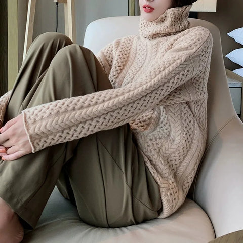 autumn winter turtleneck cashmere sweater women's solid color wool base shirt Korean version thick sweater tide