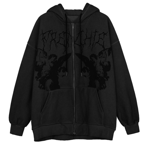 Hip Hop Streetwear Women Angel Dark Print Harajuku Hooded Jacket Sweatshirts  Autumn Punk Zipper Y2k Tops Coat Goth Outwear