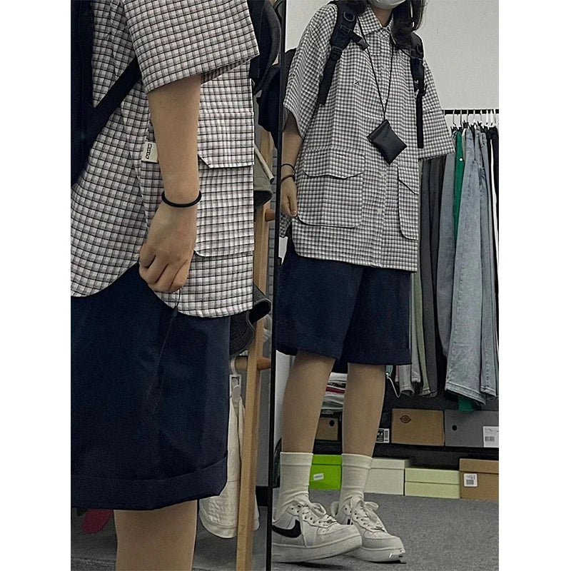 Streetwear Pure Cotton Shorts Women Harajuku Oversized Cargo Shorts Summer Korean Black White Wide Leg Sports Short Pants