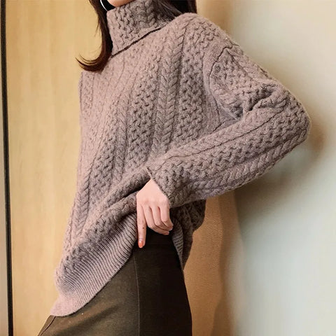 autumn winter turtleneck cashmere sweater women's solid color wool base shirt Korean version thick sweater tide