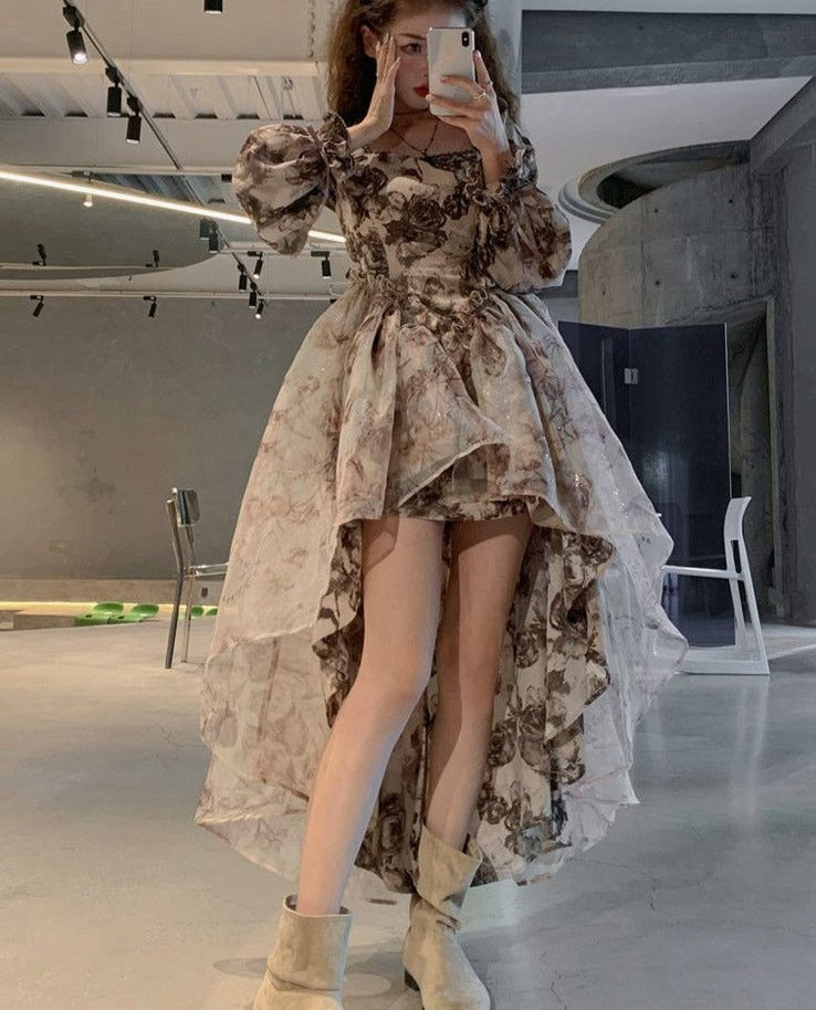 Autumn Floral Fairy Dresses for Women Luxury Designer Slim Korean Princess Dresses Female Chic Elegant Casual Party Dresses