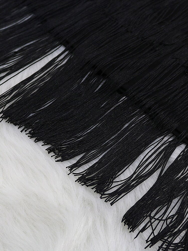 Women Fringe Bodycon Pencil Skirts Black Tassel High Waist Stretch Sheath Midi Length Ladies Slim Elegant Saias faldas Big Size Pbong  mid size graduation outfit romantic style teen swag clean girl ideas 90s latina aesthetic