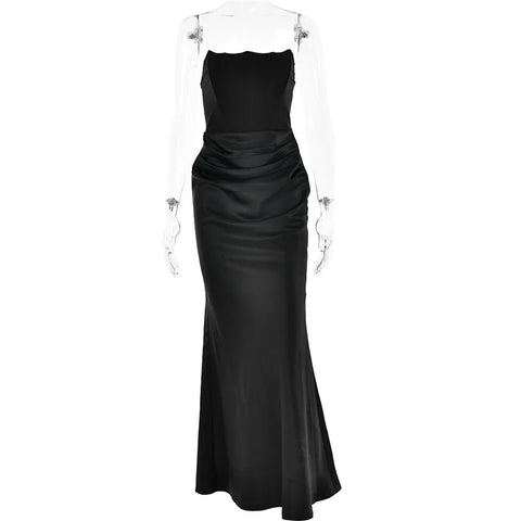 Elegant Strapless Bodycon Sexy Maxi Dress Women Black Fashion Off-shoulder Sleeveless Backless Club Party Long Dress