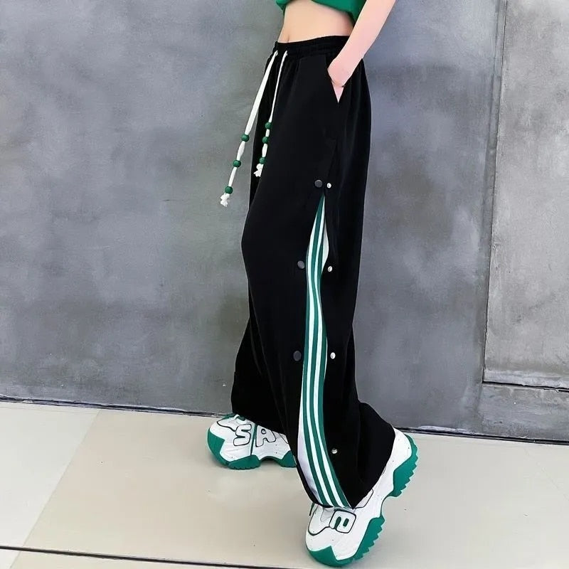 Fashion Harajuku Loose Wide Leg Pants Women High Waist Elastic Streetwear Sweatpants Summer Vintage Lace Up BF Straight Trousers